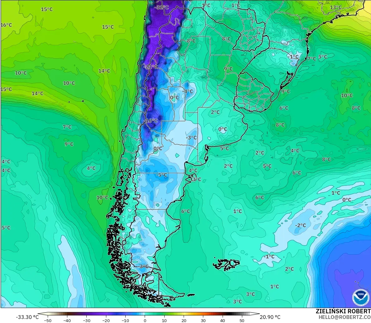 GFS model - Argentina, Dewpoint at 2m