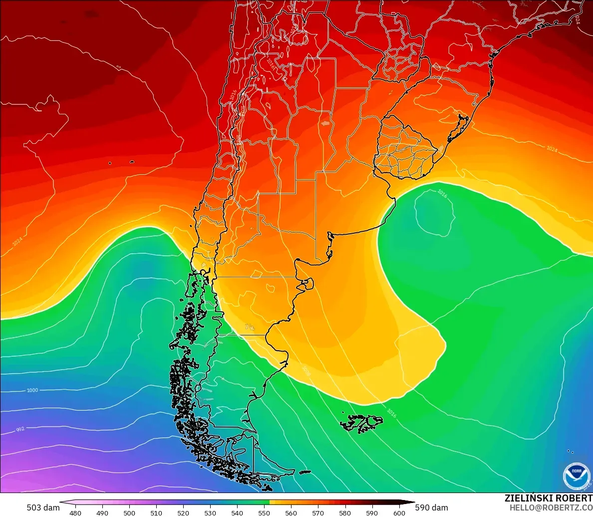 GFS model - Argentina, Geopotential height at 500hPa