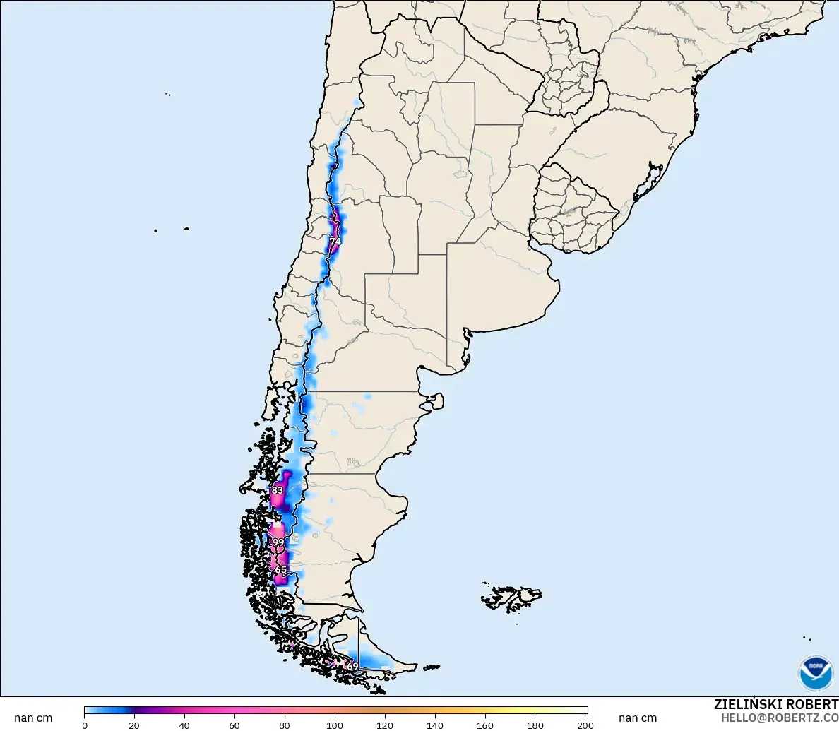 GFS model - Argentina, Snow Depth