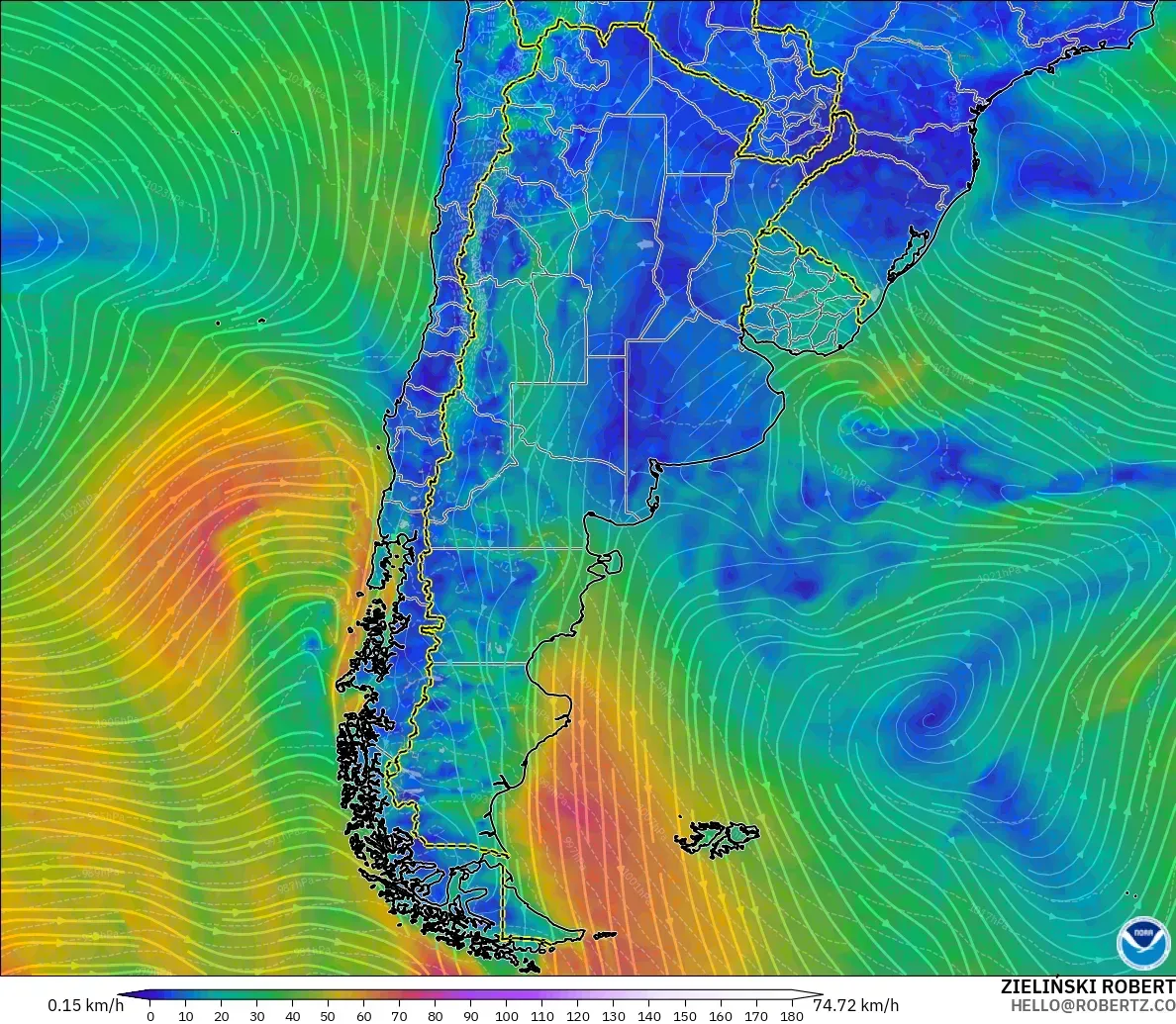 GFS model - Argentina, Wind at 10m