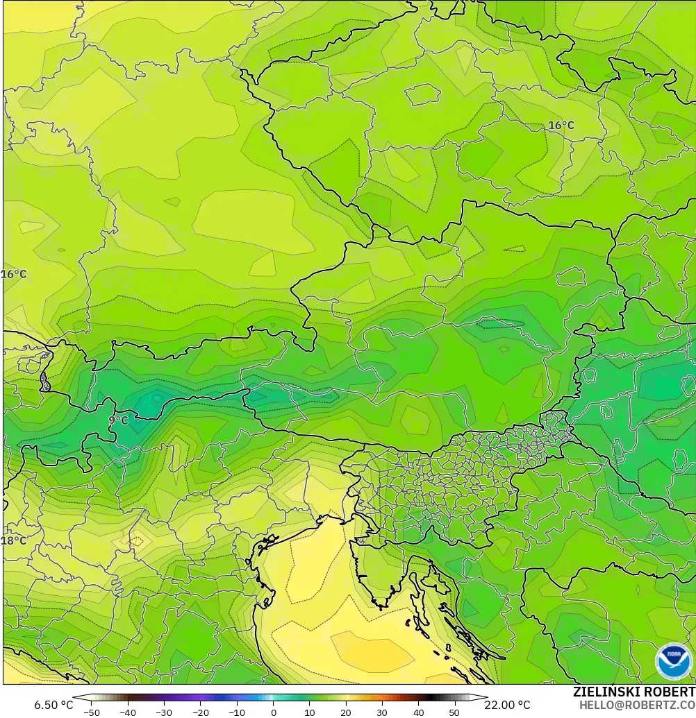 GFS model - Austria, Dewpoint at 2m