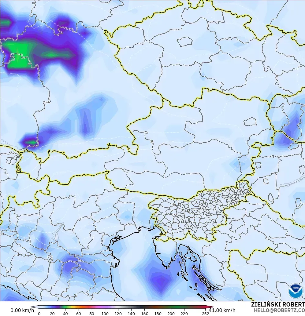 GFS model - Austria, Wind Gusts Peak