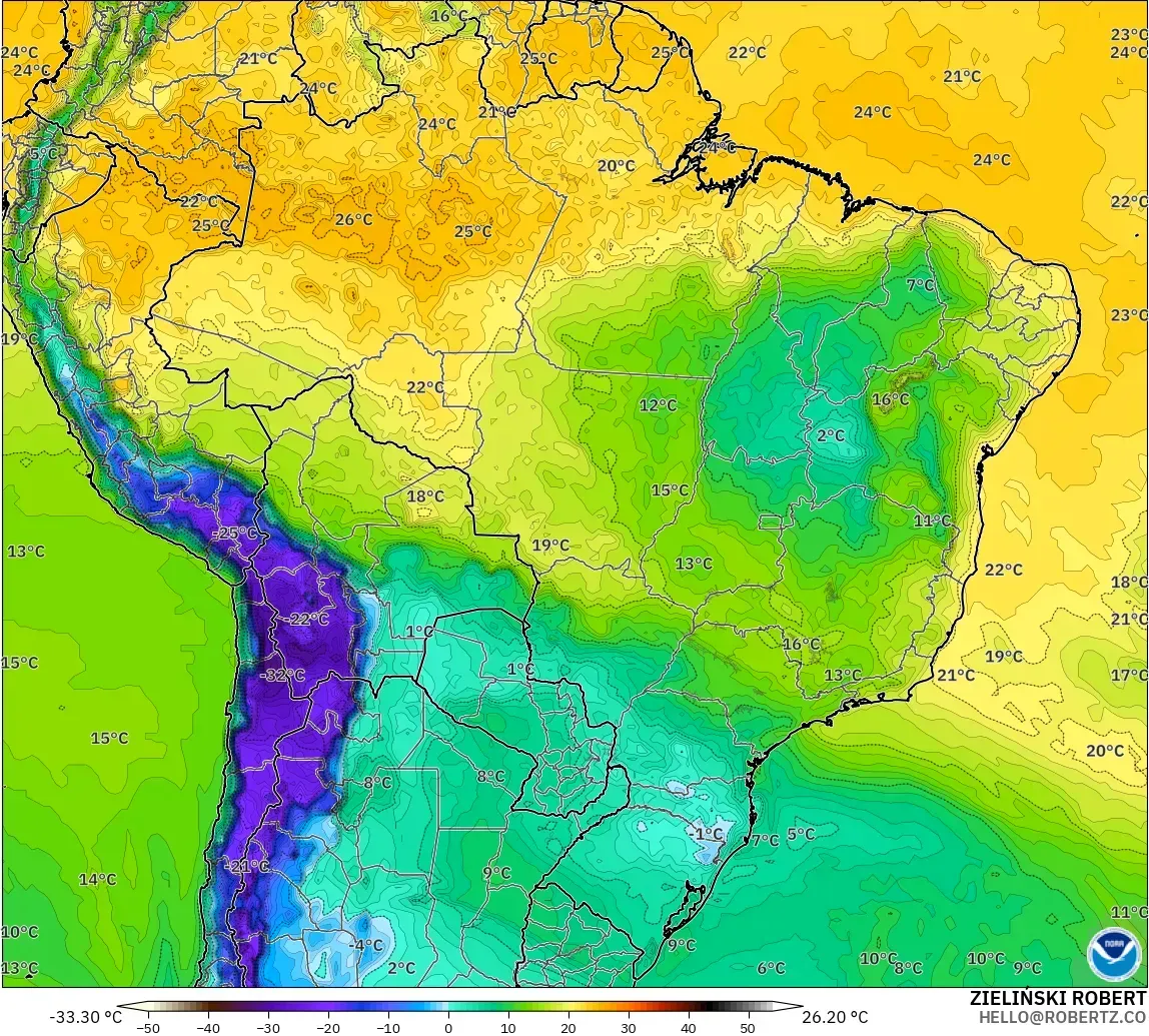 GFS model - Brazil, Dewpoint at 2m