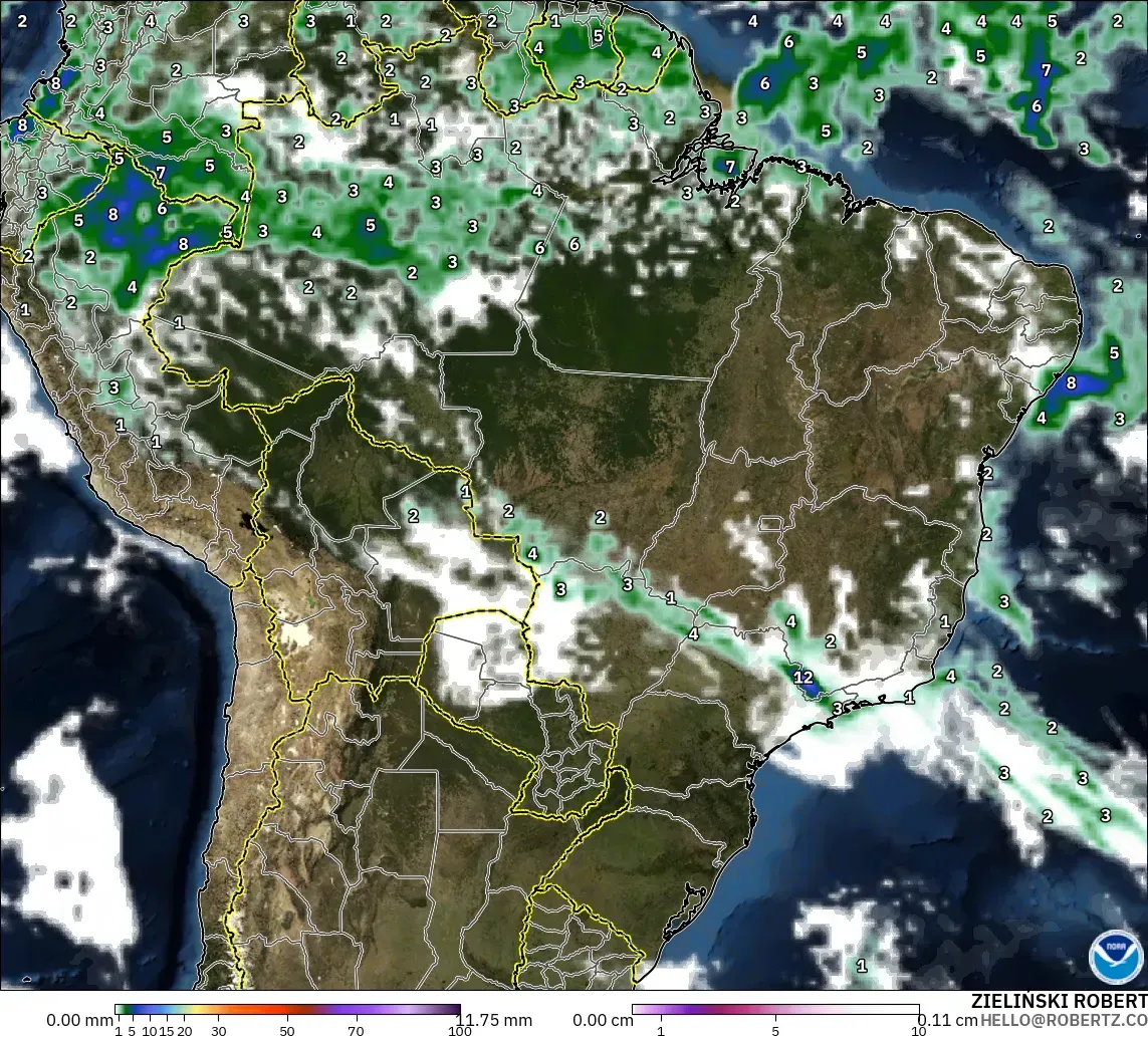 GFS model - Brazil, Precipitation, Clouds, and Pressure