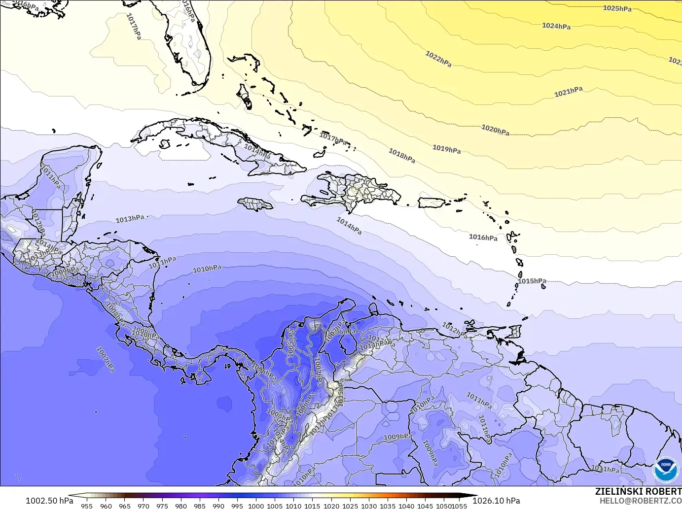 GFS model - Caribbean, Pressure
