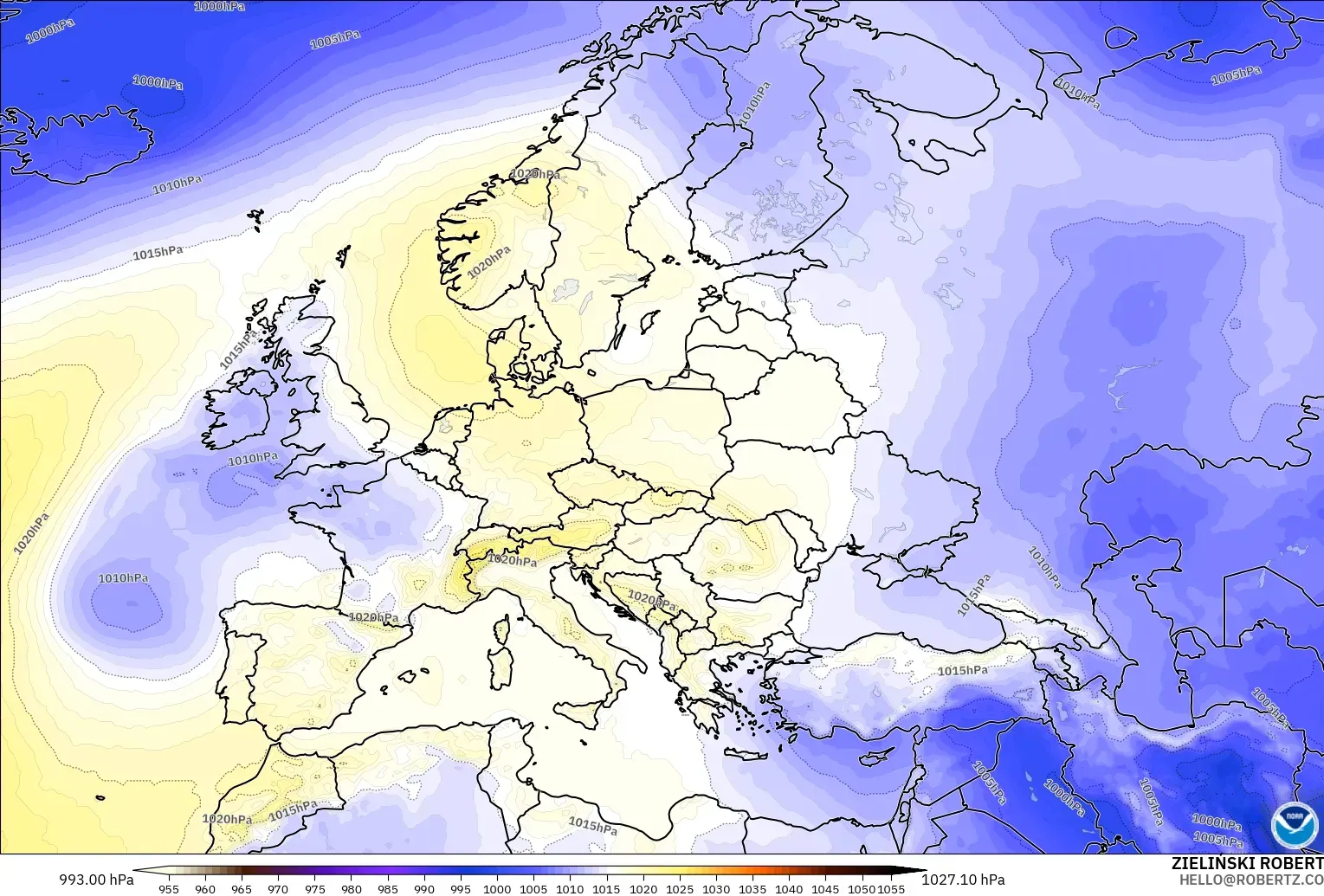 GFS model - Europe, Pressure