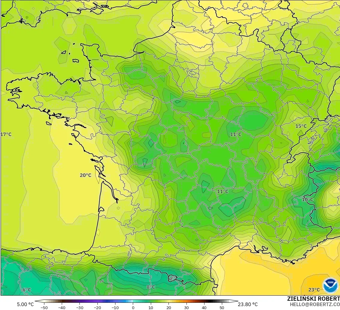 GFS model - France, Dewpoint at 2m
