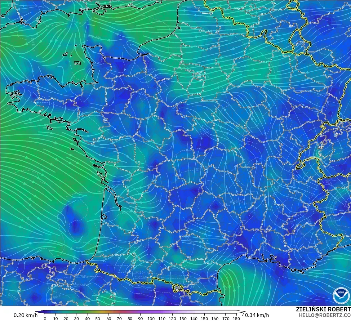 GFS model - France, Wind at 10m