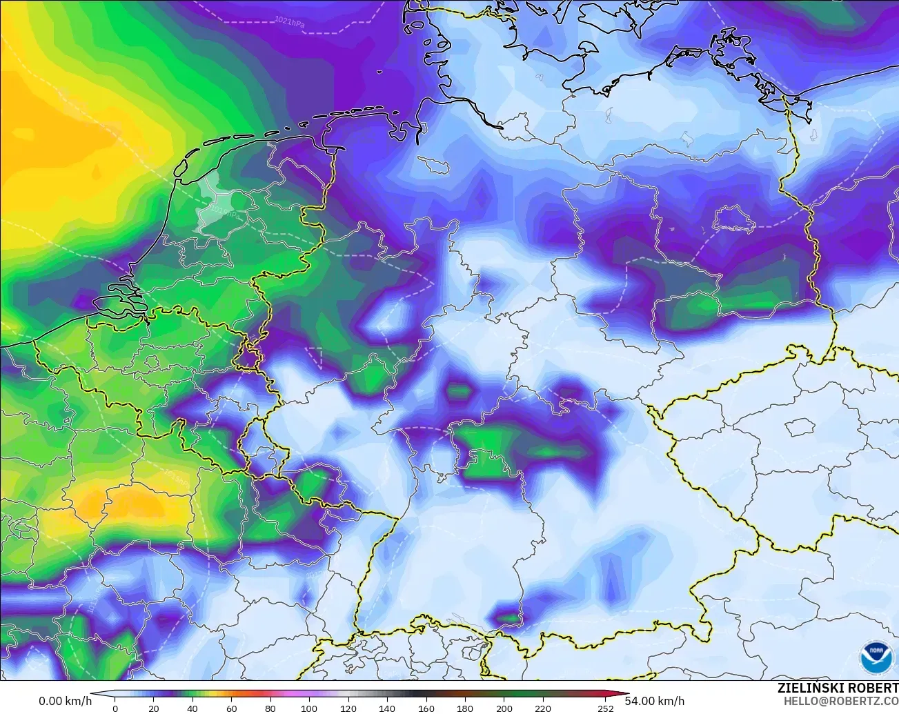 GFS model - Germany, Wind Gusts