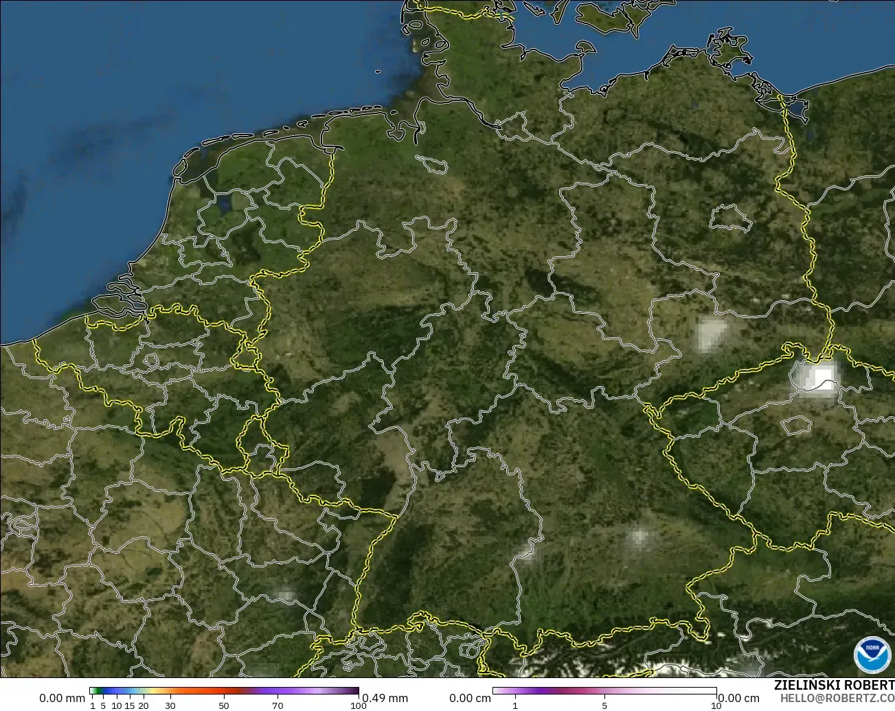 GFS model - Germany, Precipitation, Clouds, and Pressure