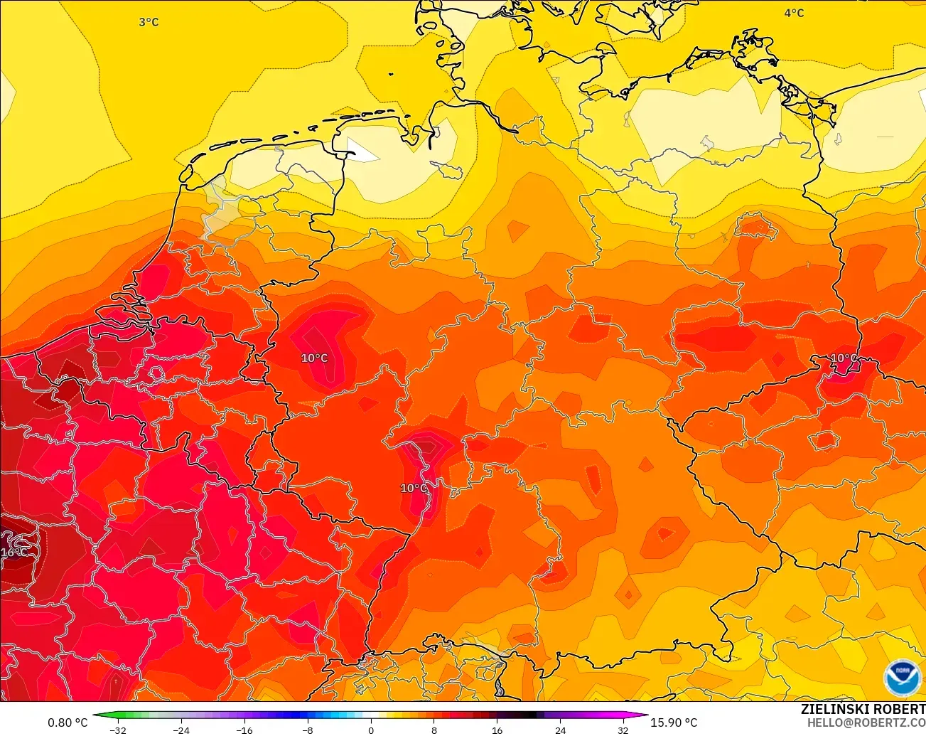 GFS model - Germany, Temperature at 2m Anomaly