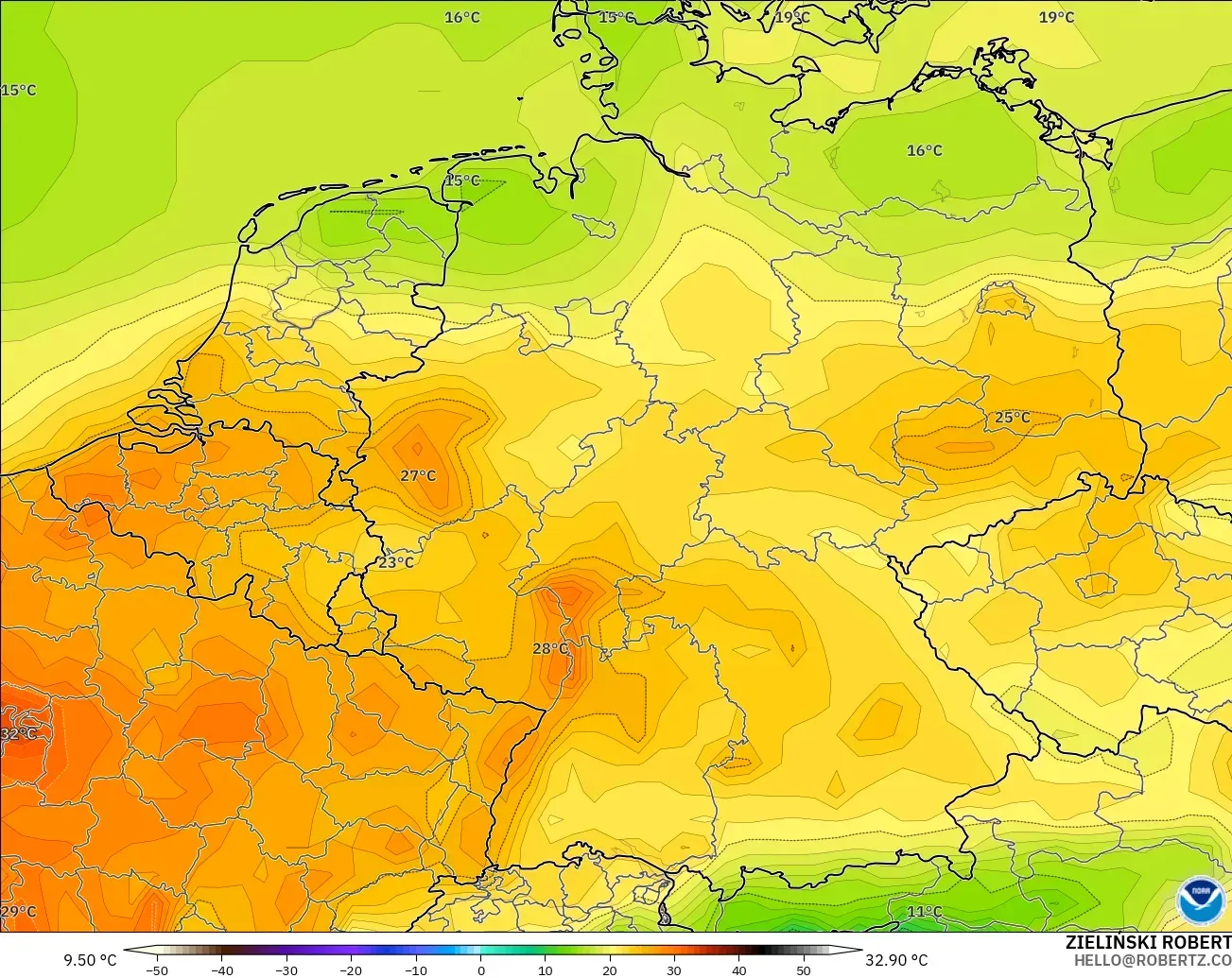 GFS model - Germany, Temperature at 2m