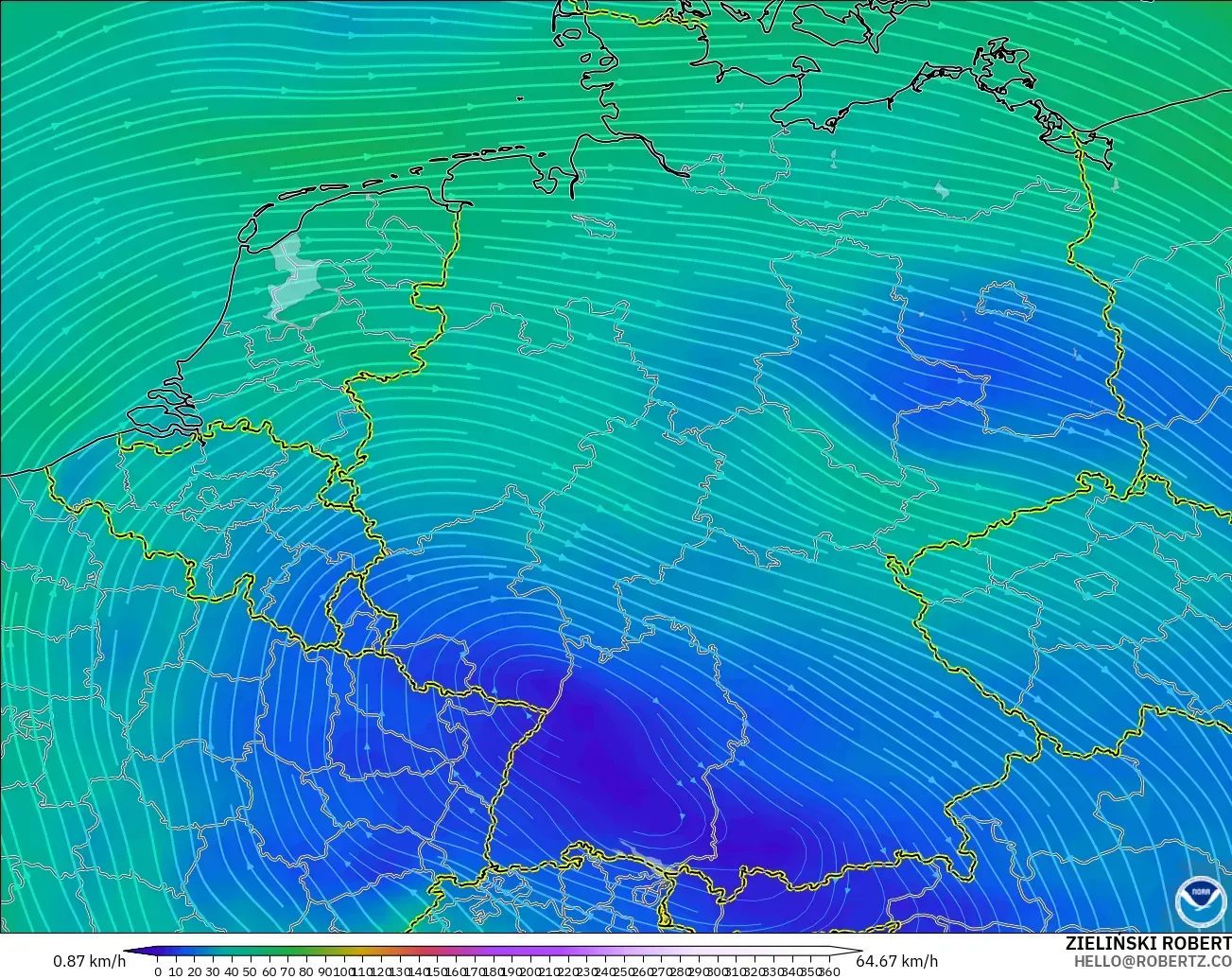 GFS model - Germany, Wind at 300hPa (jet stream)