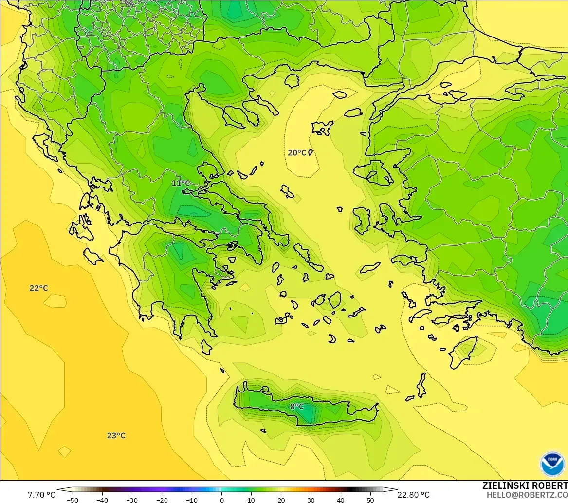 GFS model - Greece, Dewpoint at 2m
