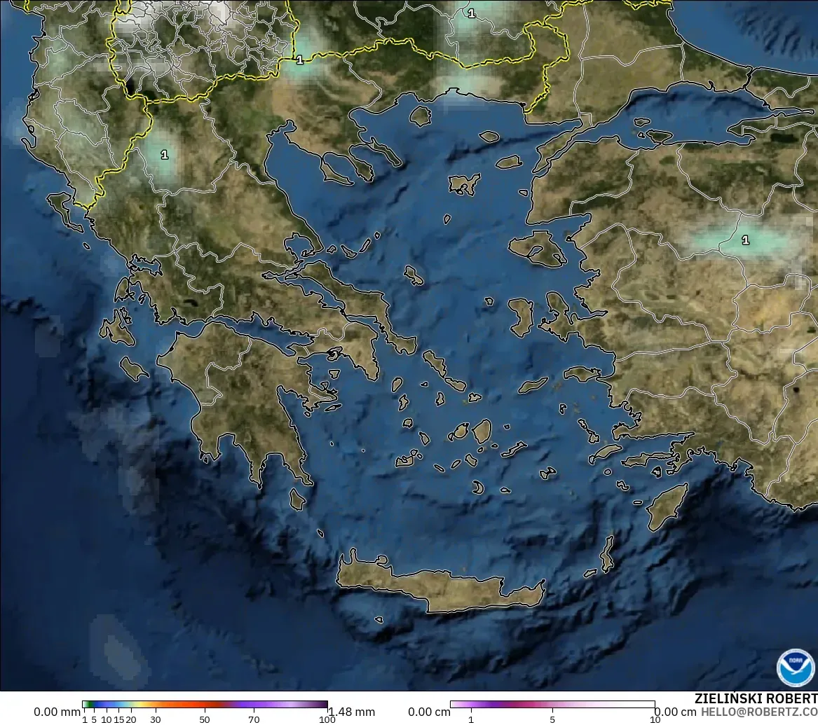 GFS model - Greece, Precipitation, Clouds, and Pressure