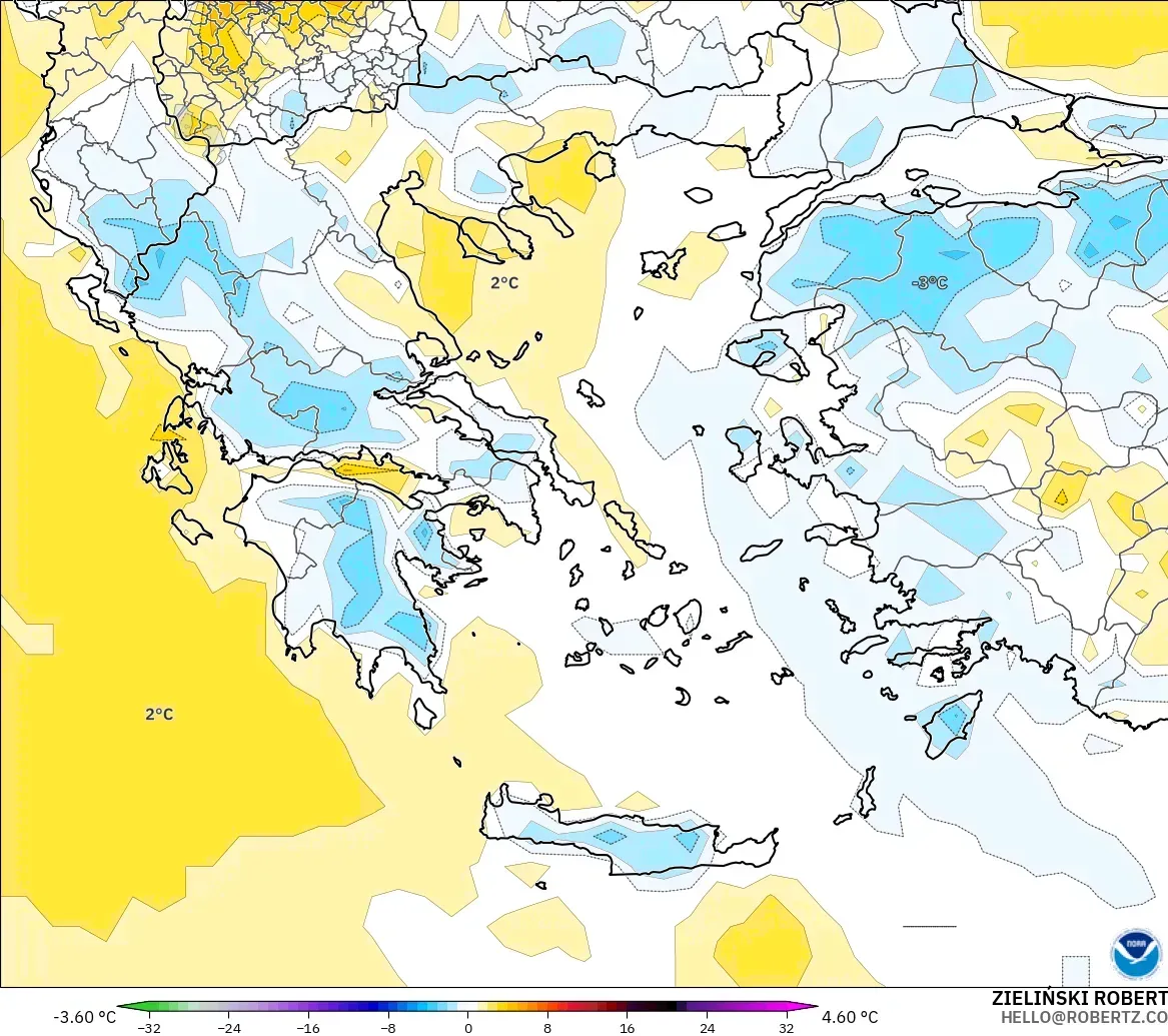 GFS model - Greece, Temperature at 2m Anomaly