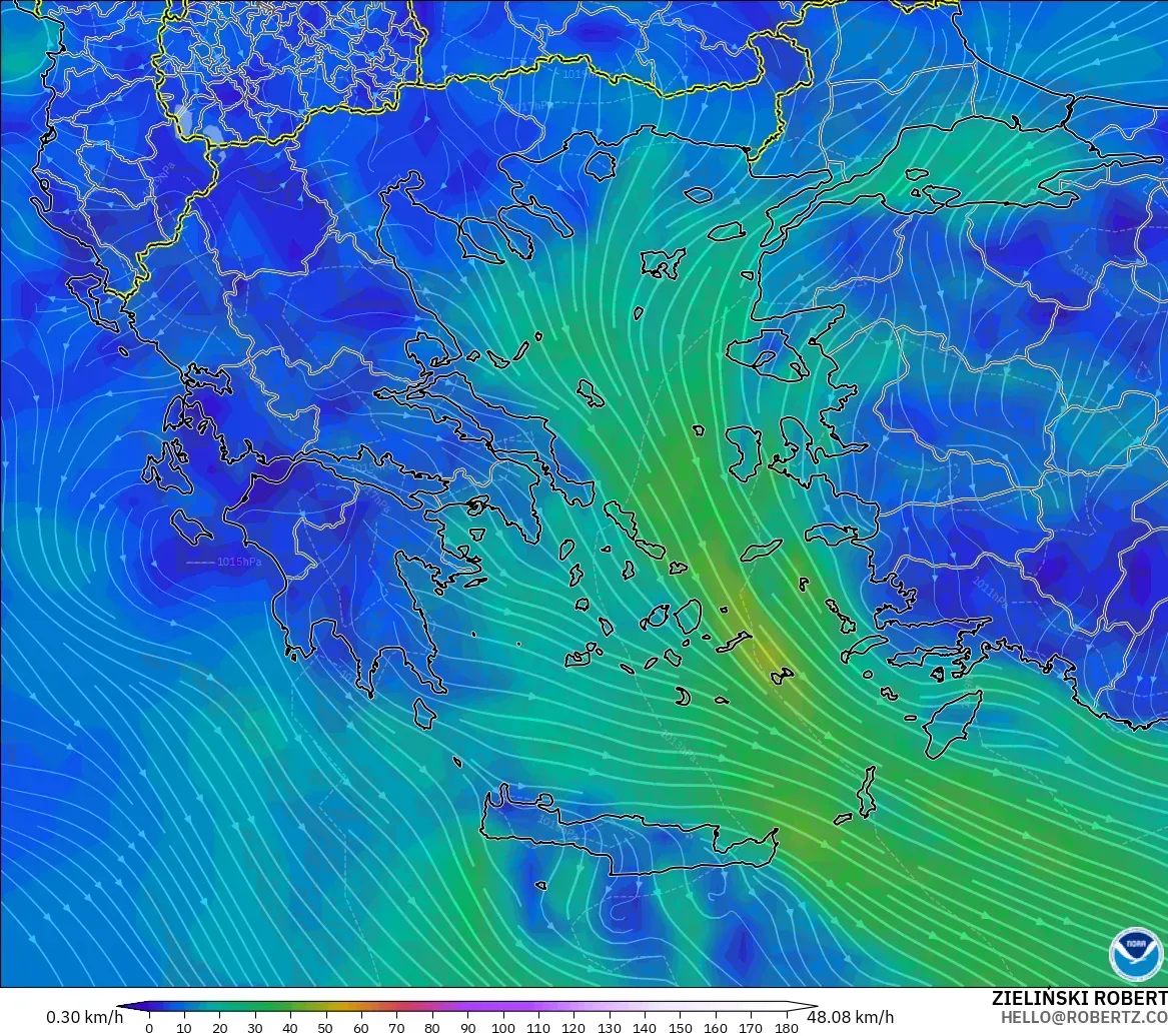 GFS model - Greece, Wind at 10m