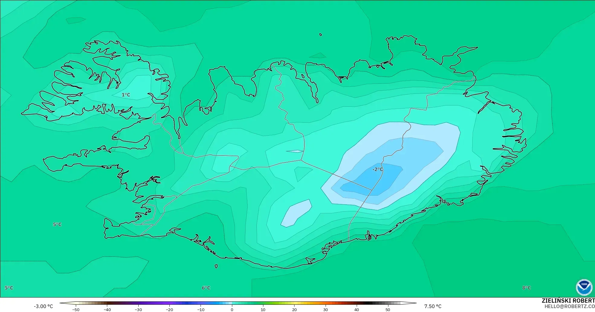 GFS model - Iceland, Dewpoint at 2m