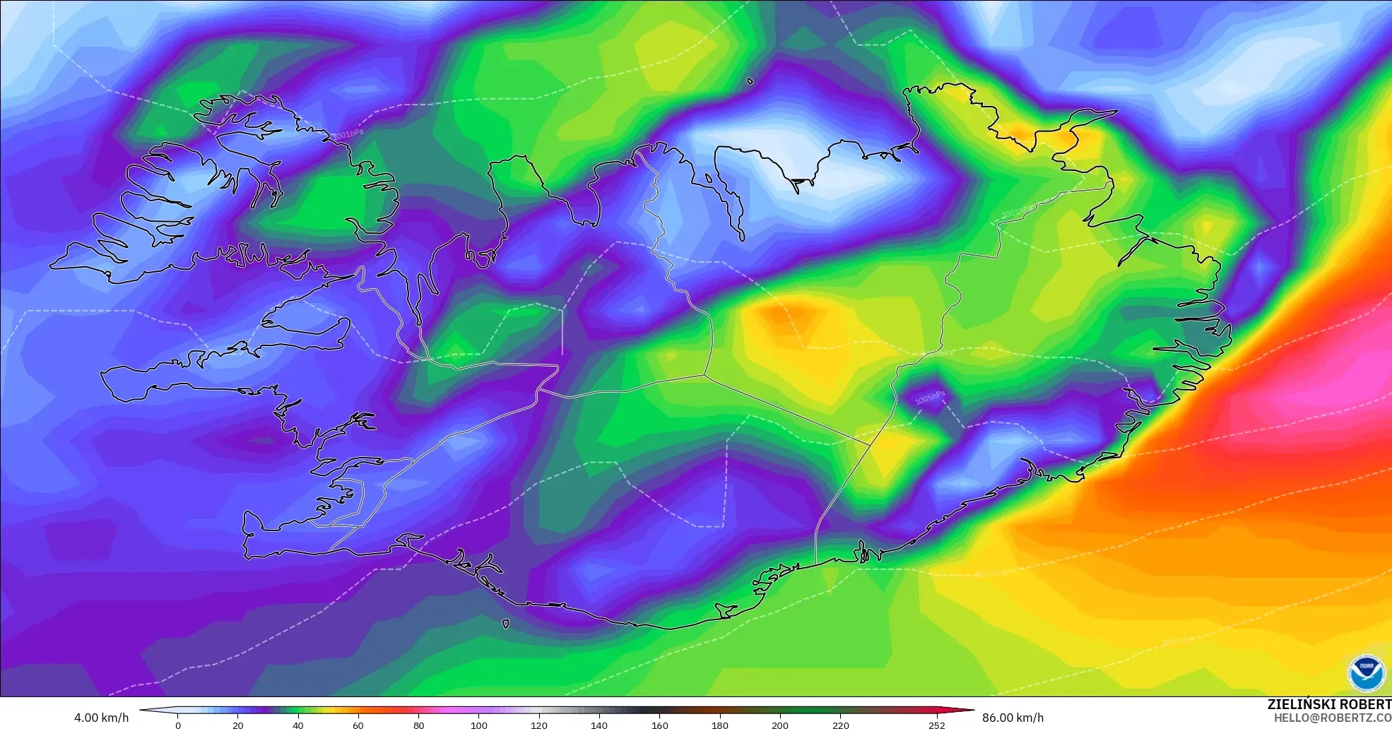 GFS model - Iceland, Wind Gusts