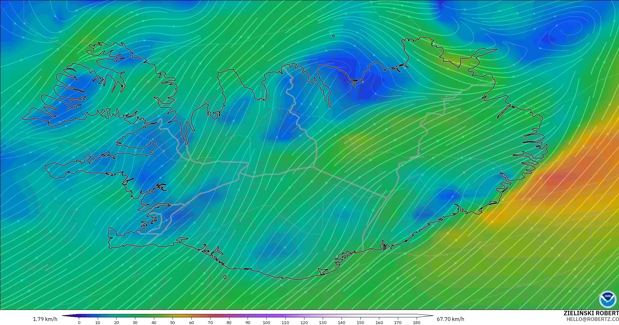 GFS model - Iceland, Wind at 10m