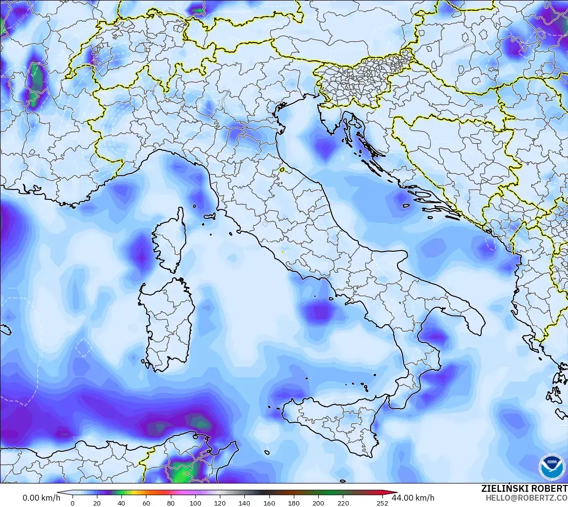 GFS model - Italy, Wind Gusts Peak