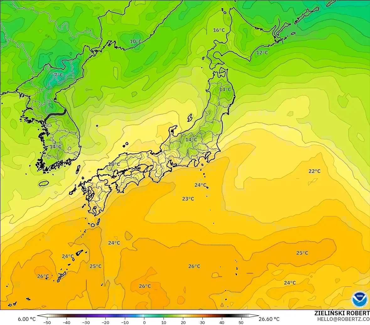 GFS model - Japan, Dewpoint at 2m