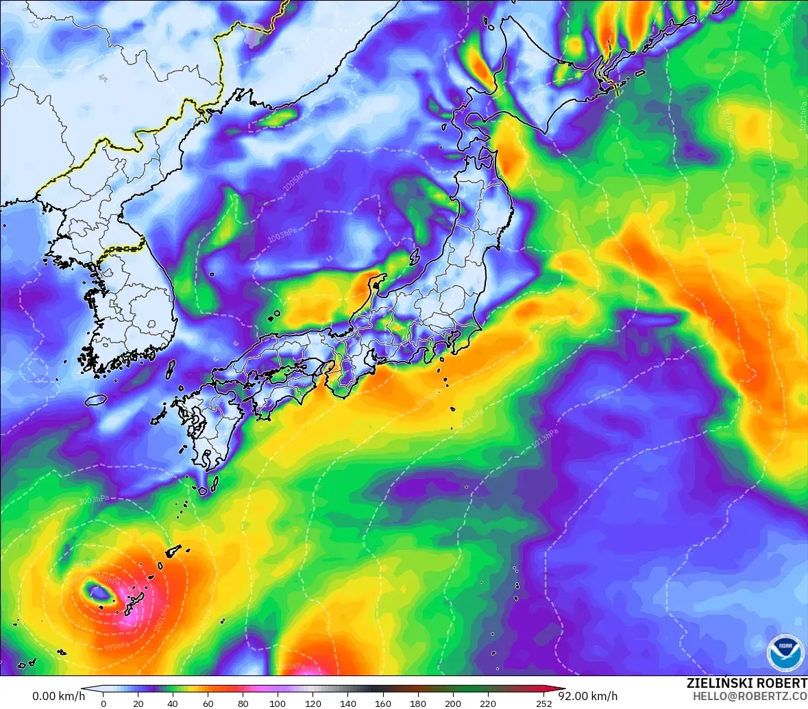 GFS model - Japan, Wind Gusts