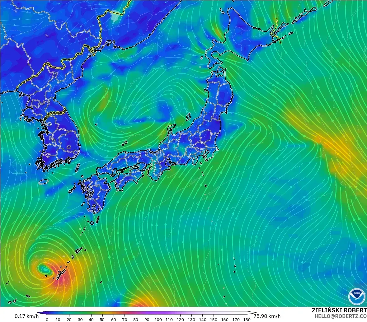 GFS model - Japan, Wind at 10m