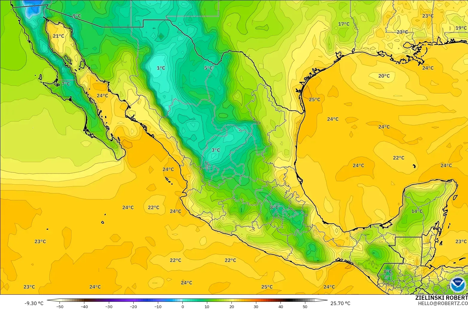 GFS model - Mexico, Dewpoint at 2m