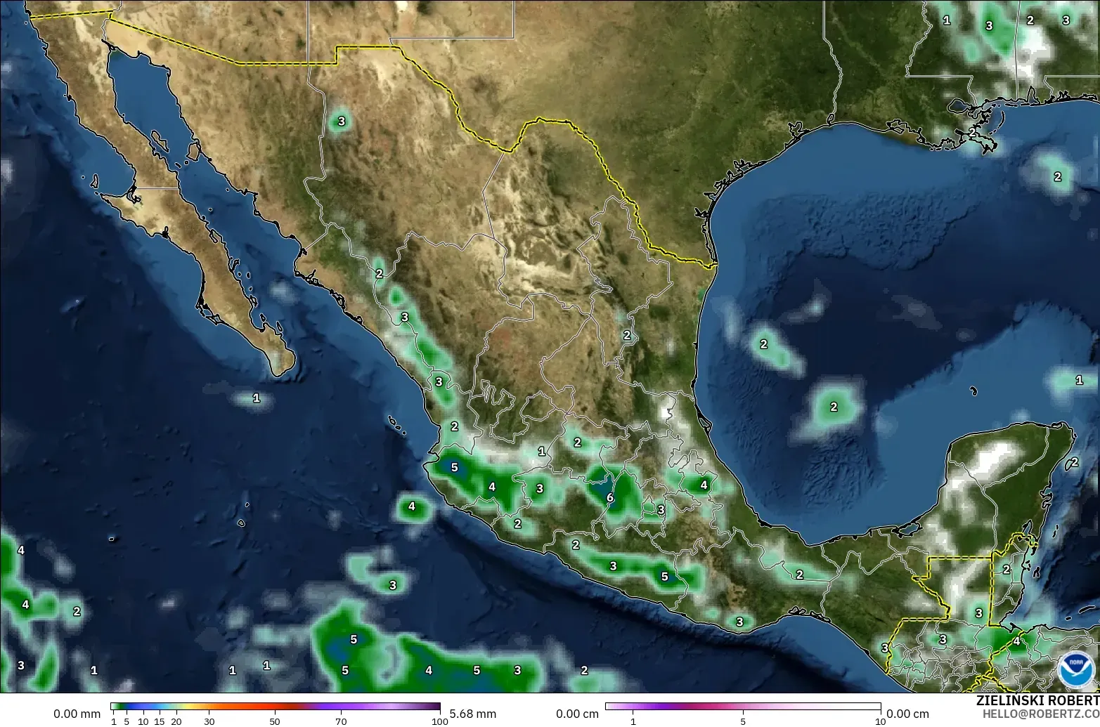 GFS model - Mexico, Precipitation, Clouds, and Pressure