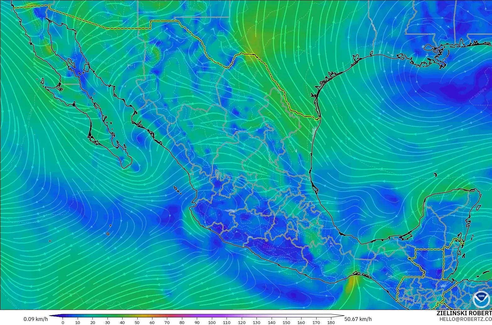 GFS model - Mexico, Wind at 10m