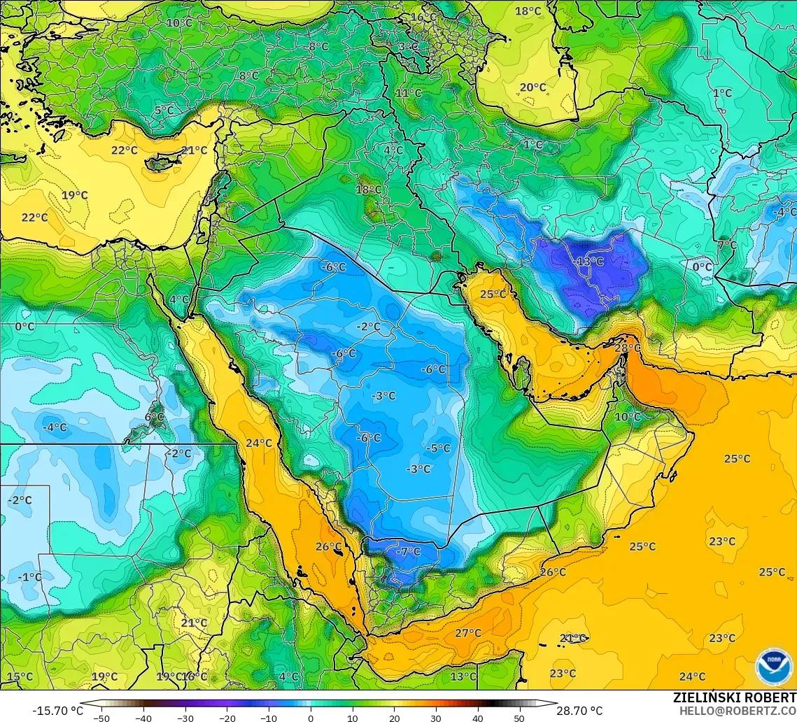 GFS model - Middle East, Dewpoint at 2m