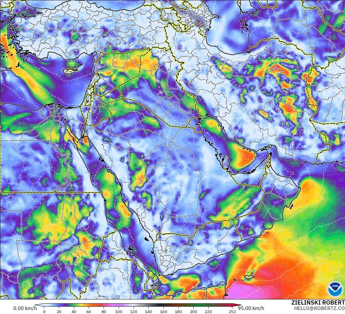 GFS model - Middle East, Wind Gusts