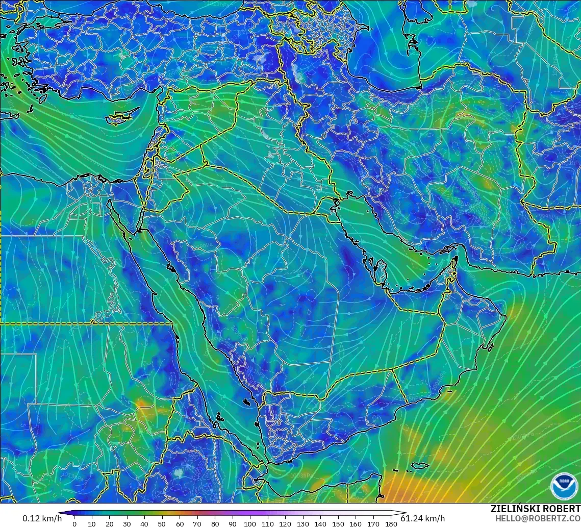 GFS model - Middle East, Wind at 10m
