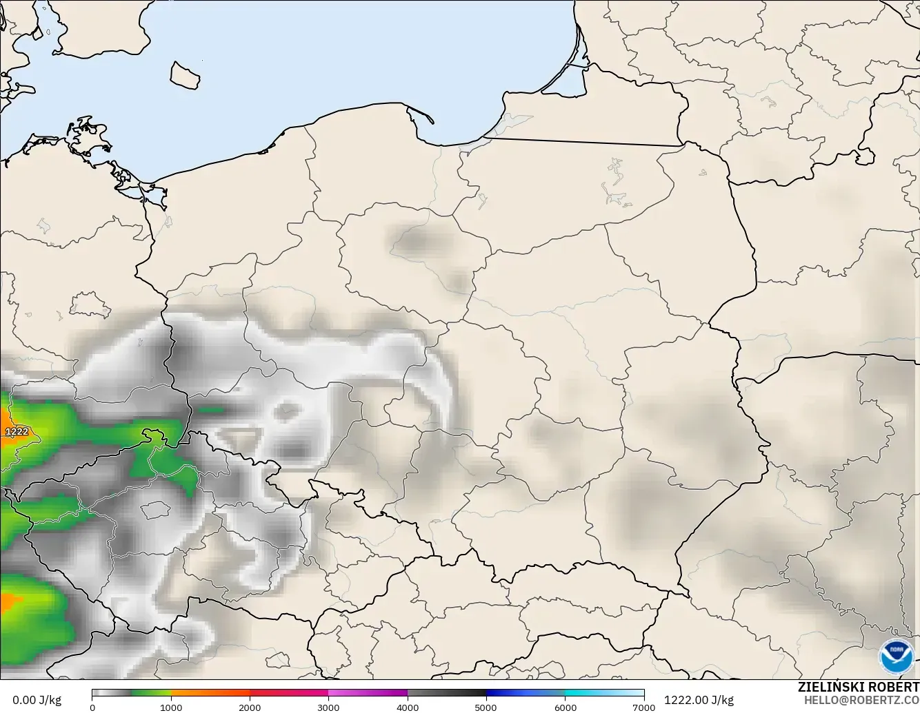 GFS model - Poland, CAPE
