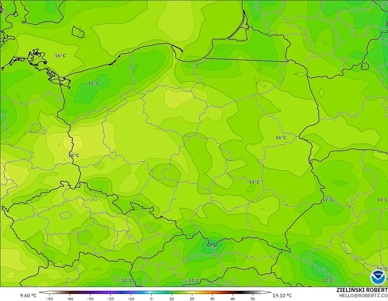 GFS model - Poland, Dewpoint at 2m