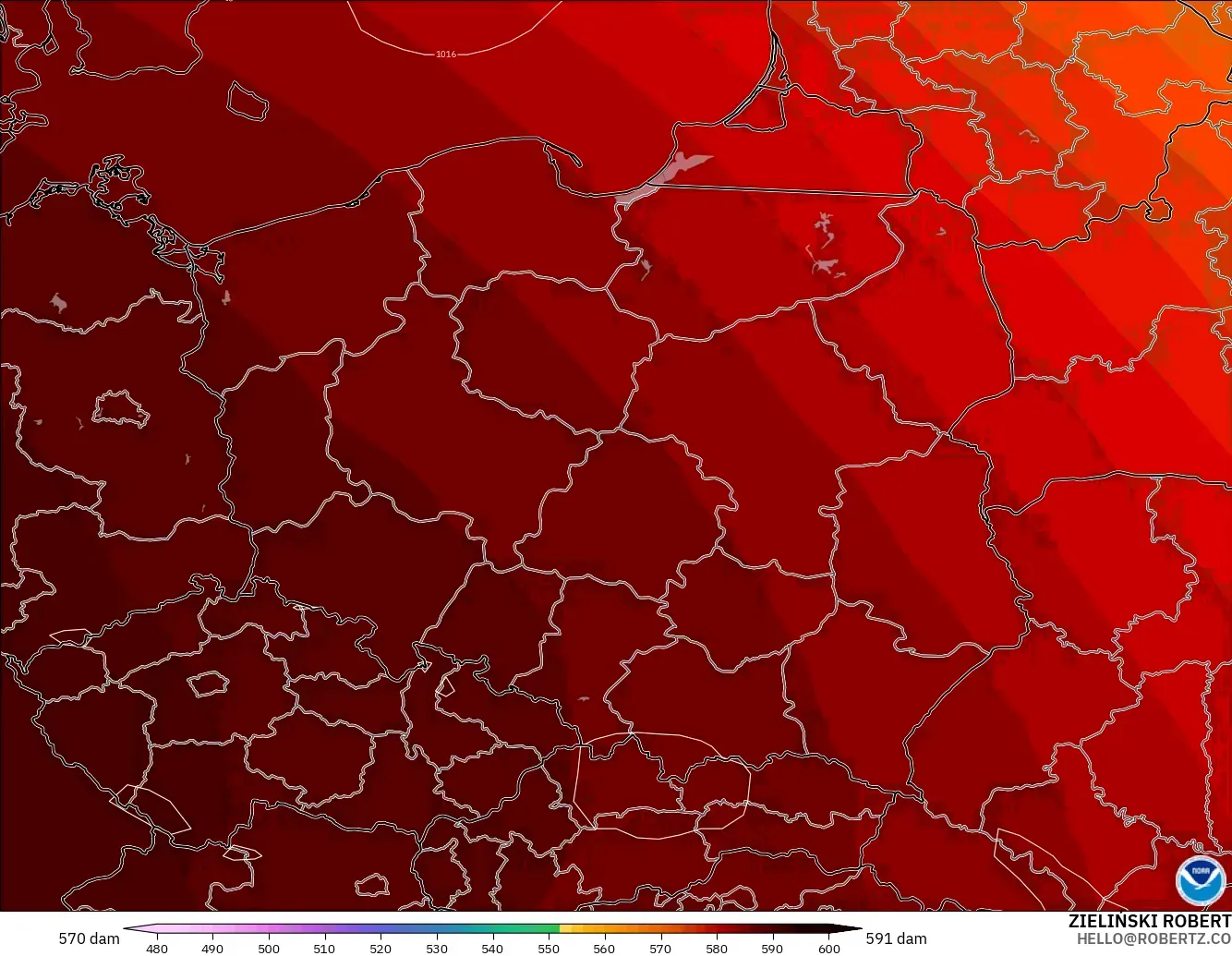GFS model - Poland, Geopotential height at 500hPa