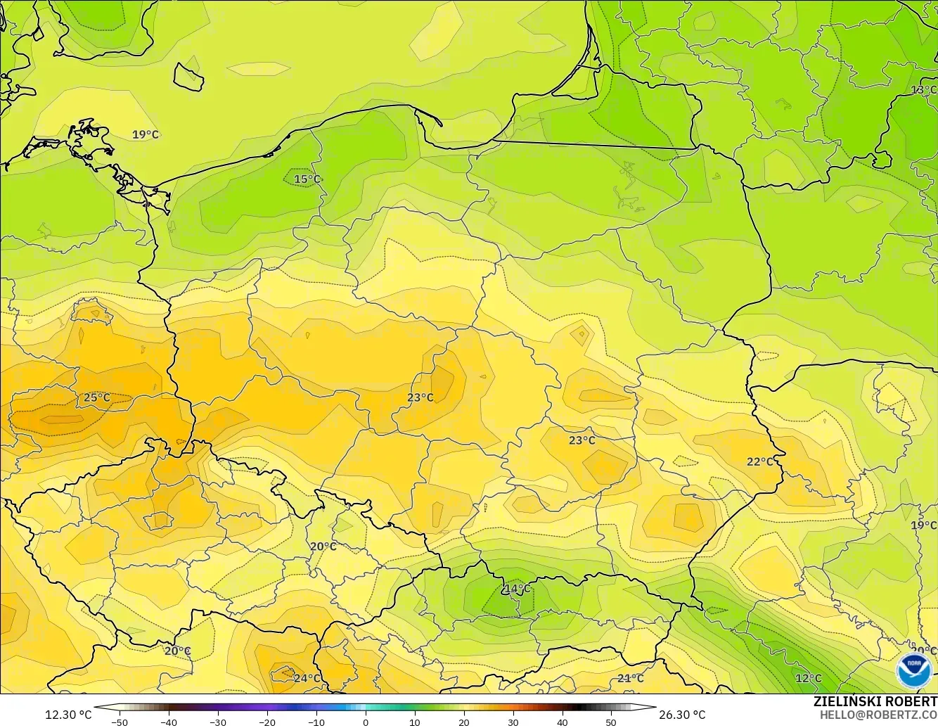 GFS model - Poland, Temperature at 2m