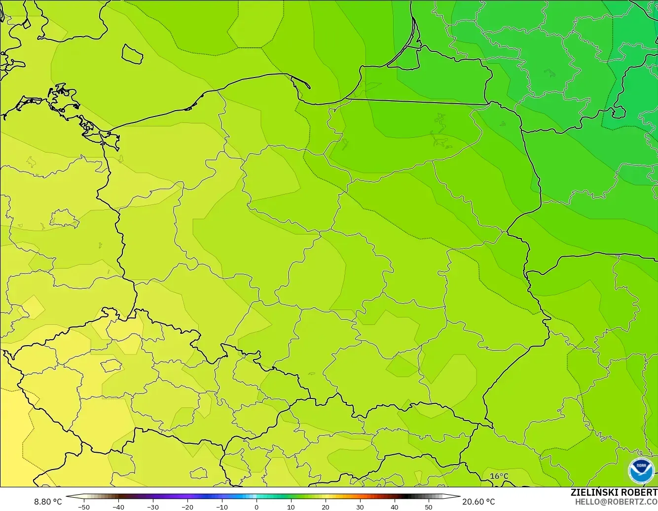 GFS model - Poland, Temperature at 850hPa