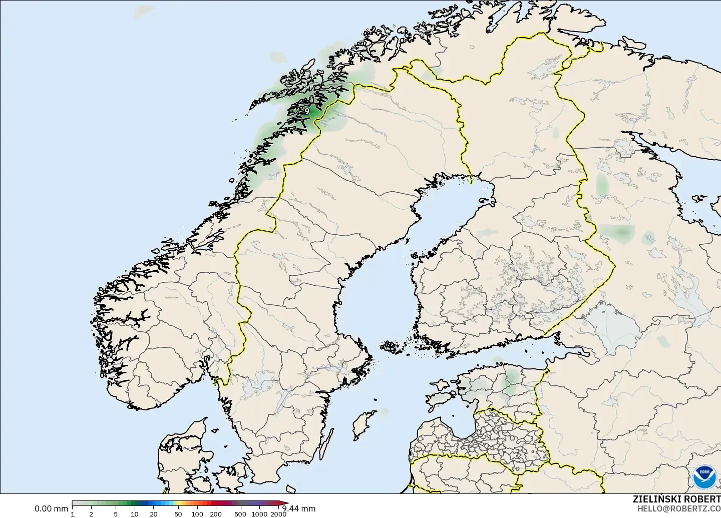 GFS model - Scandinavia, Precipitation Accumulation