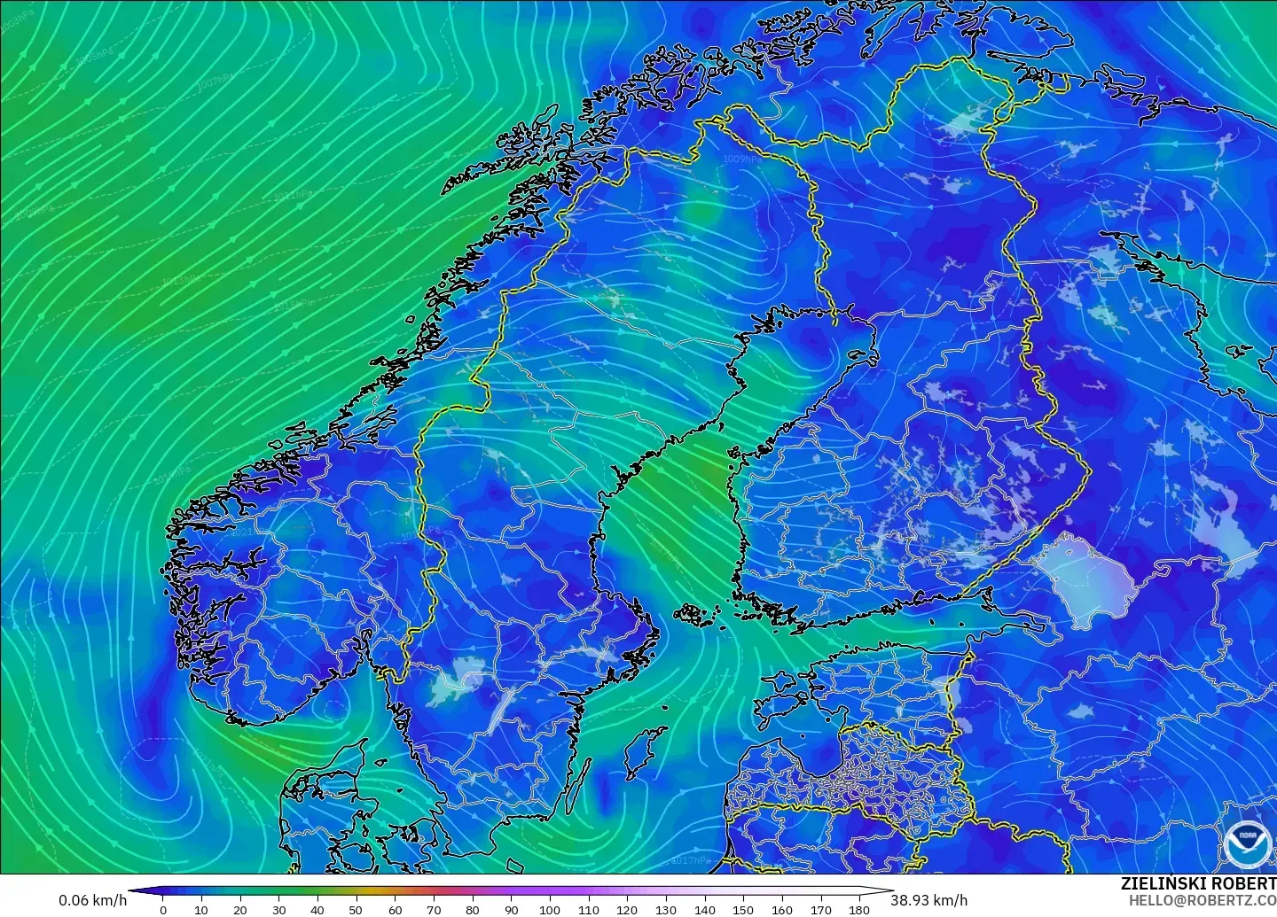 GFS model - Scandinavia, Wind at 10m