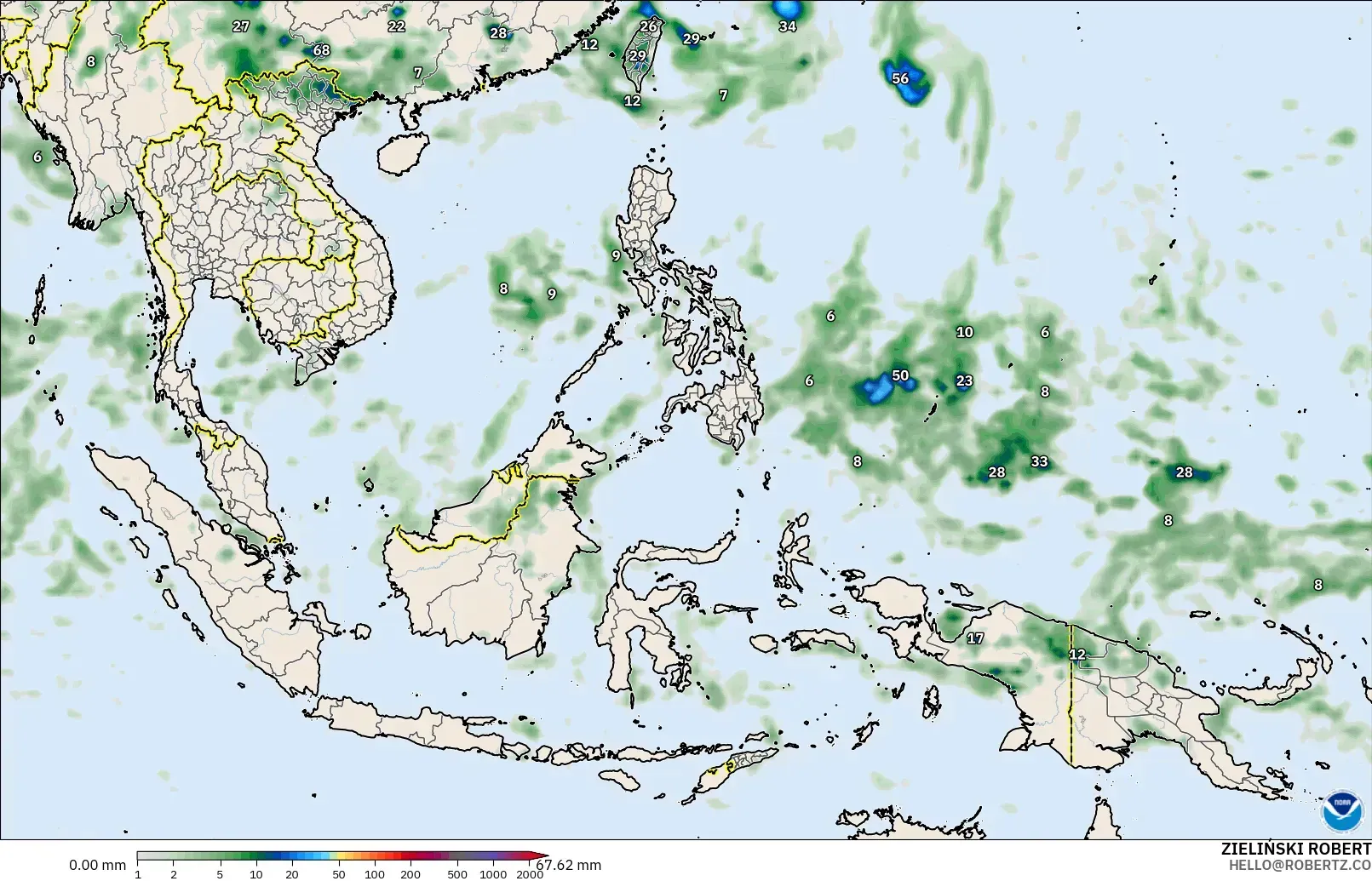 GFS model - South East Asia, Precipitation Accumulation