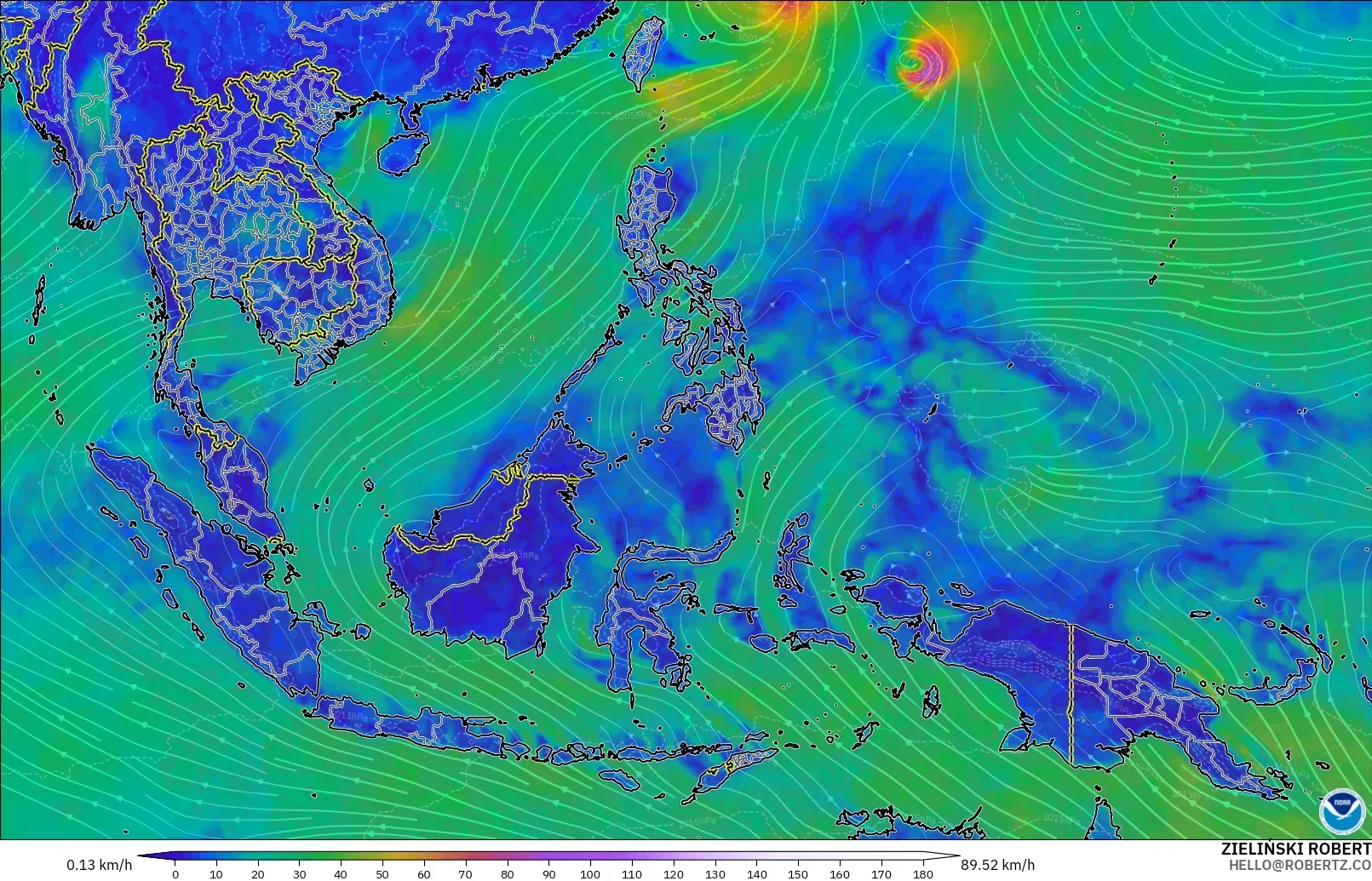 GFS model - South East Asia, Wind at 10m