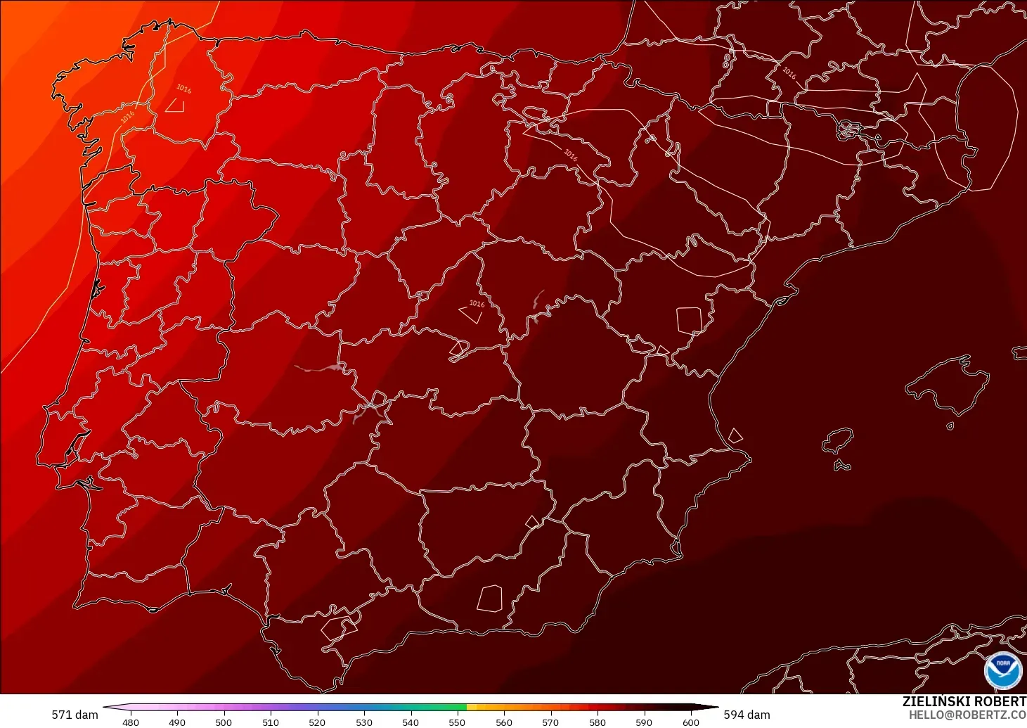 GFS model - Spain, Geopotential height at 500hPa