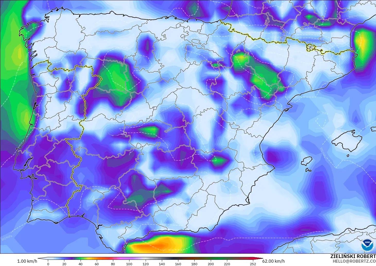 GFS model - Spain, Wind Gusts