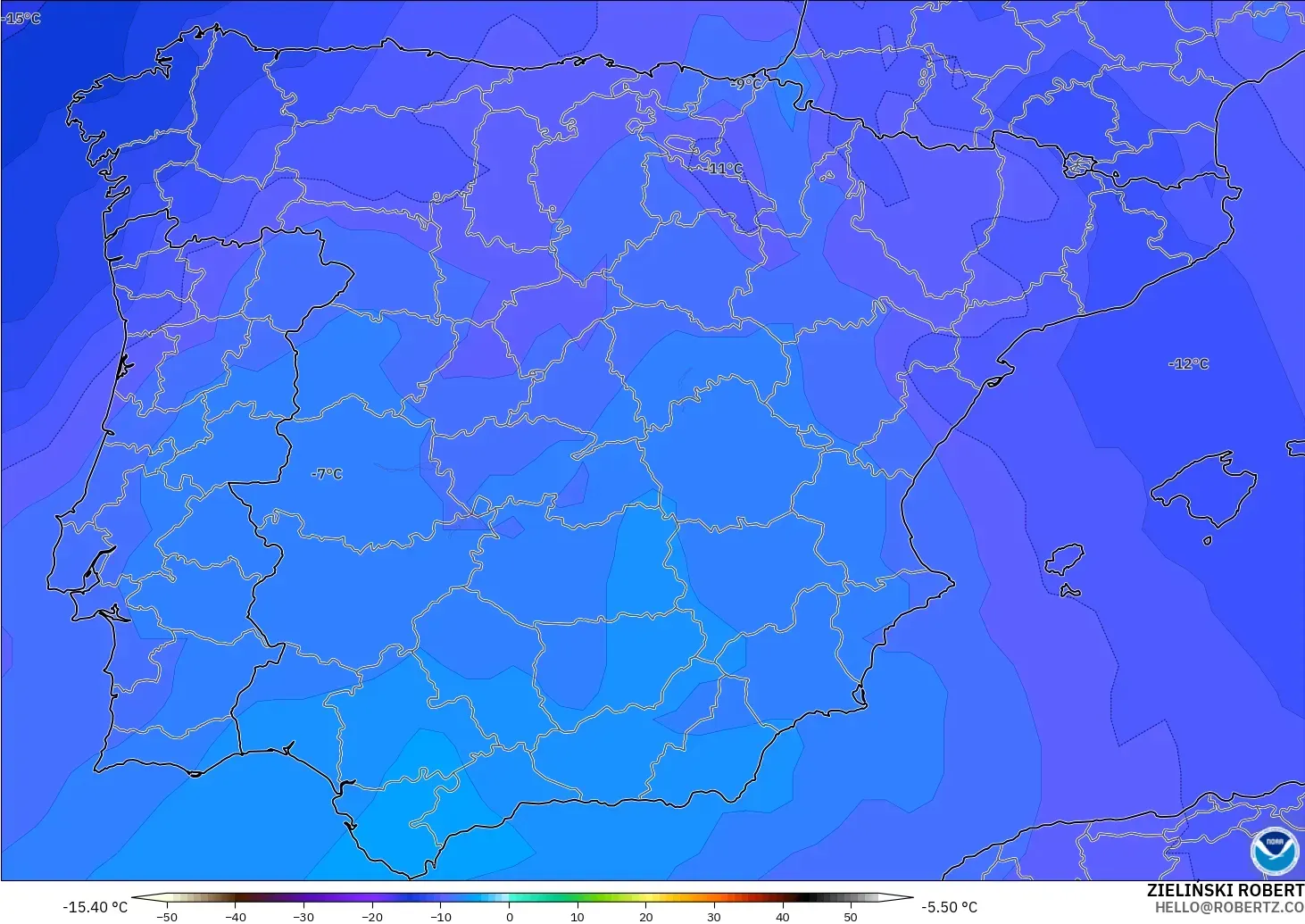GFS model - Spain, Temperature at 500hPa