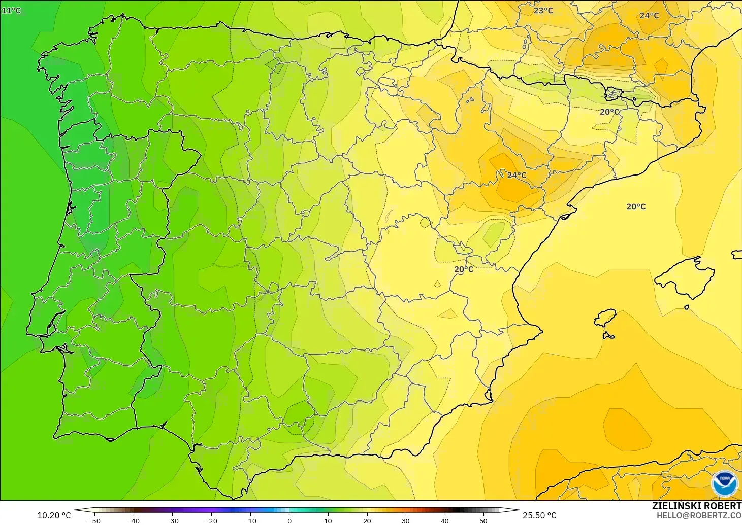 GFS model - Spain, Temperature at 850hPa