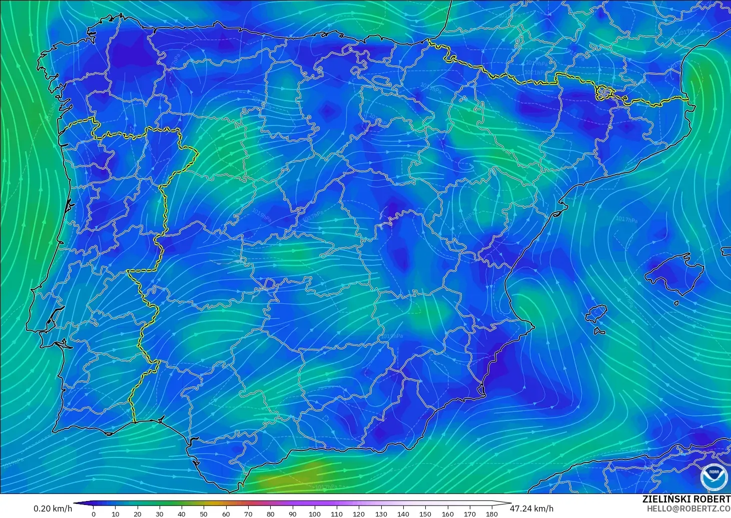 GFS model - Spain, Wind at 10m