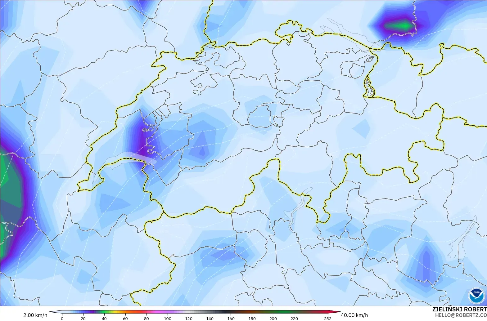 GFS model - Switzerland, Wind Gusts