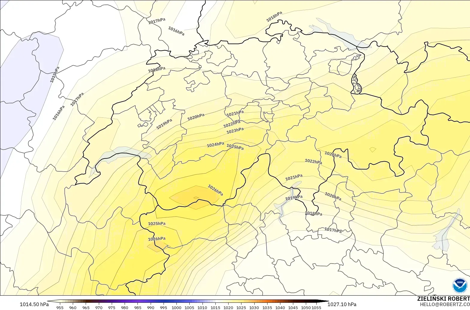 GFS model - Switzerland, Pressure